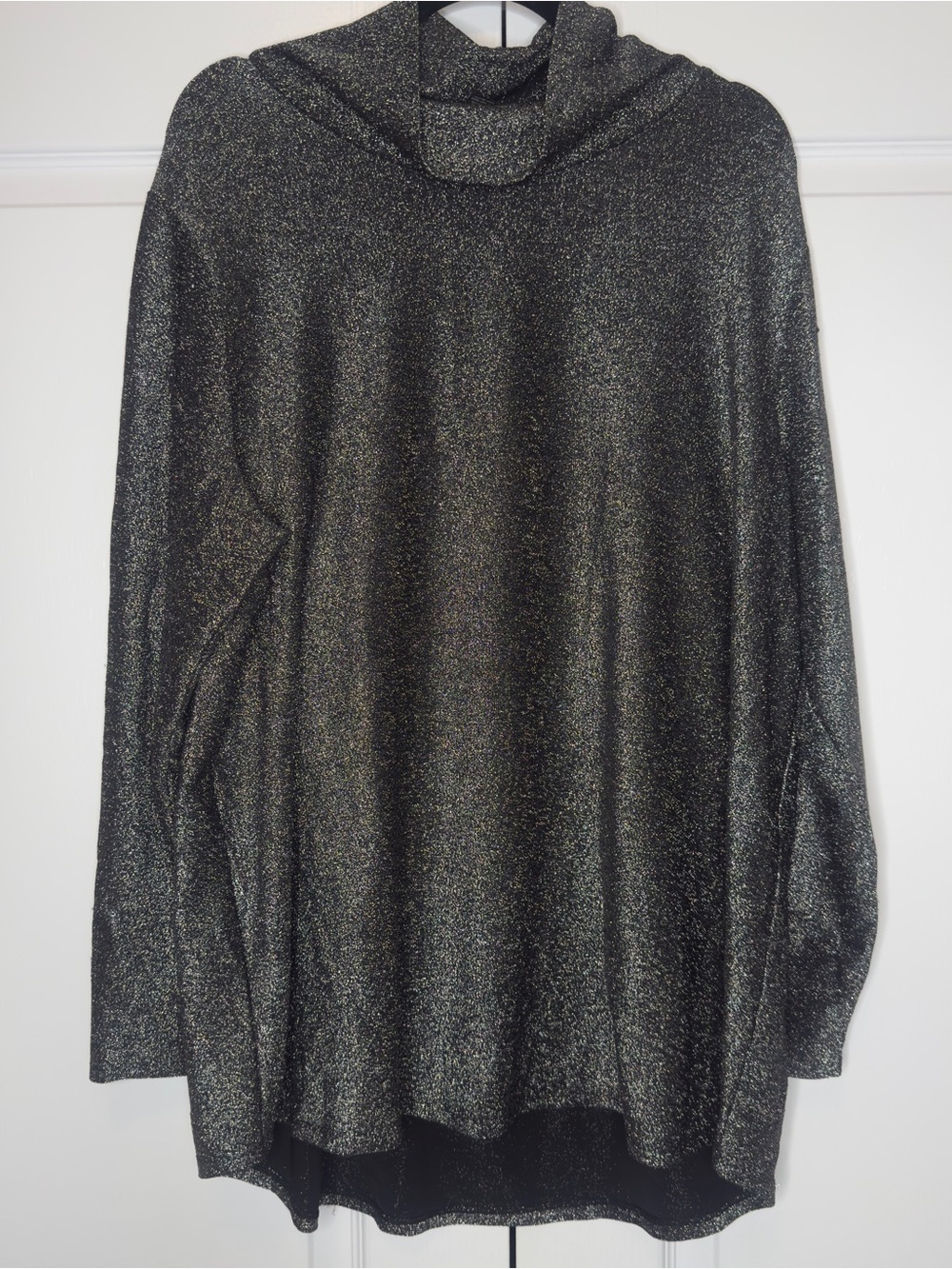 Grace 2X Silver Metallic Shimmer Cowl Neck Tunic Top Plus Size Stretch